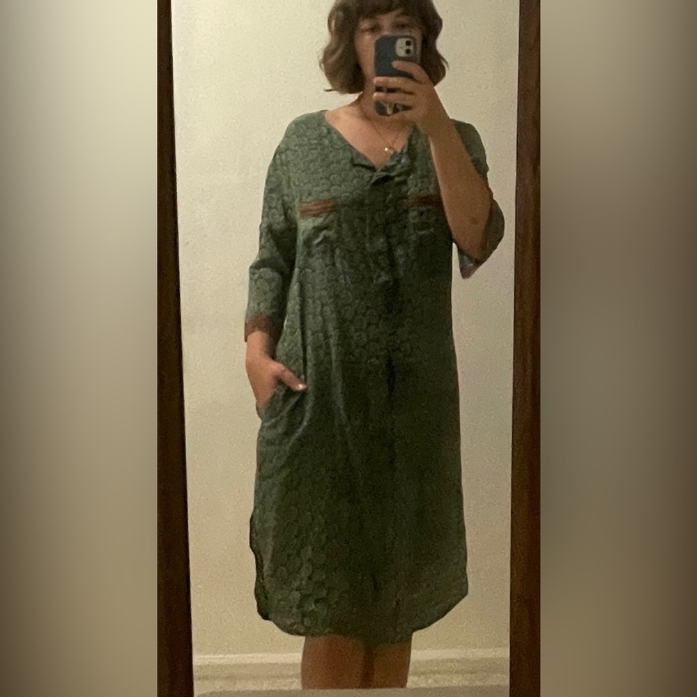 Indie Ella brand silk Floral Patterned Green Dress with pockets
